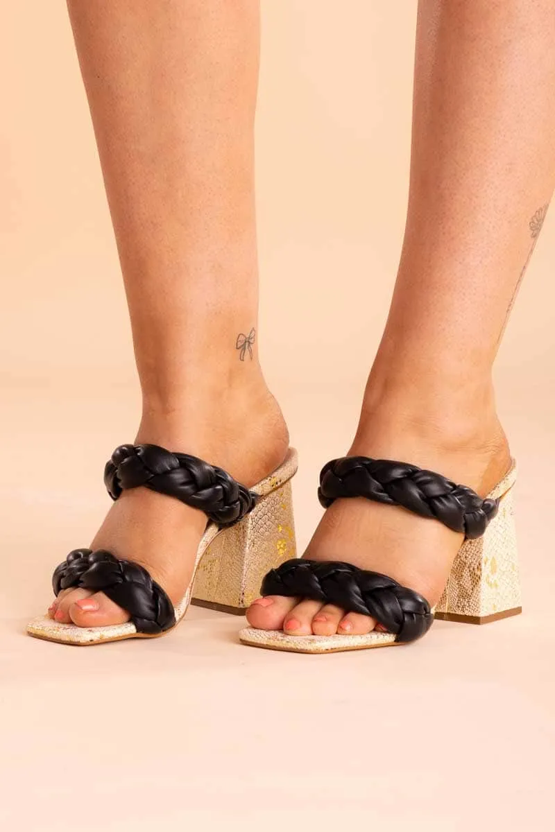 Arya Plaited Heel Black / Snake