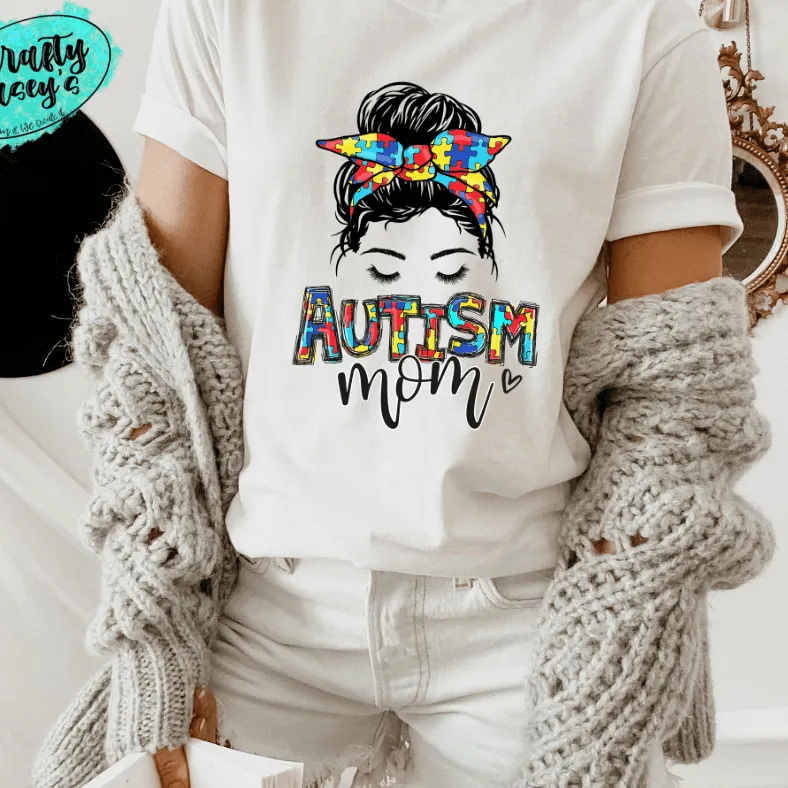 Autism Awareness Puzzle Mom Skull T-shirts by Crafty Casey's
