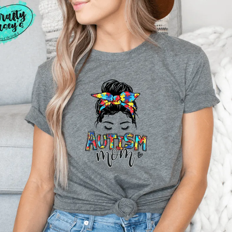 Autism Awareness Puzzle Mom Skull T-shirts by Crafty Casey's
