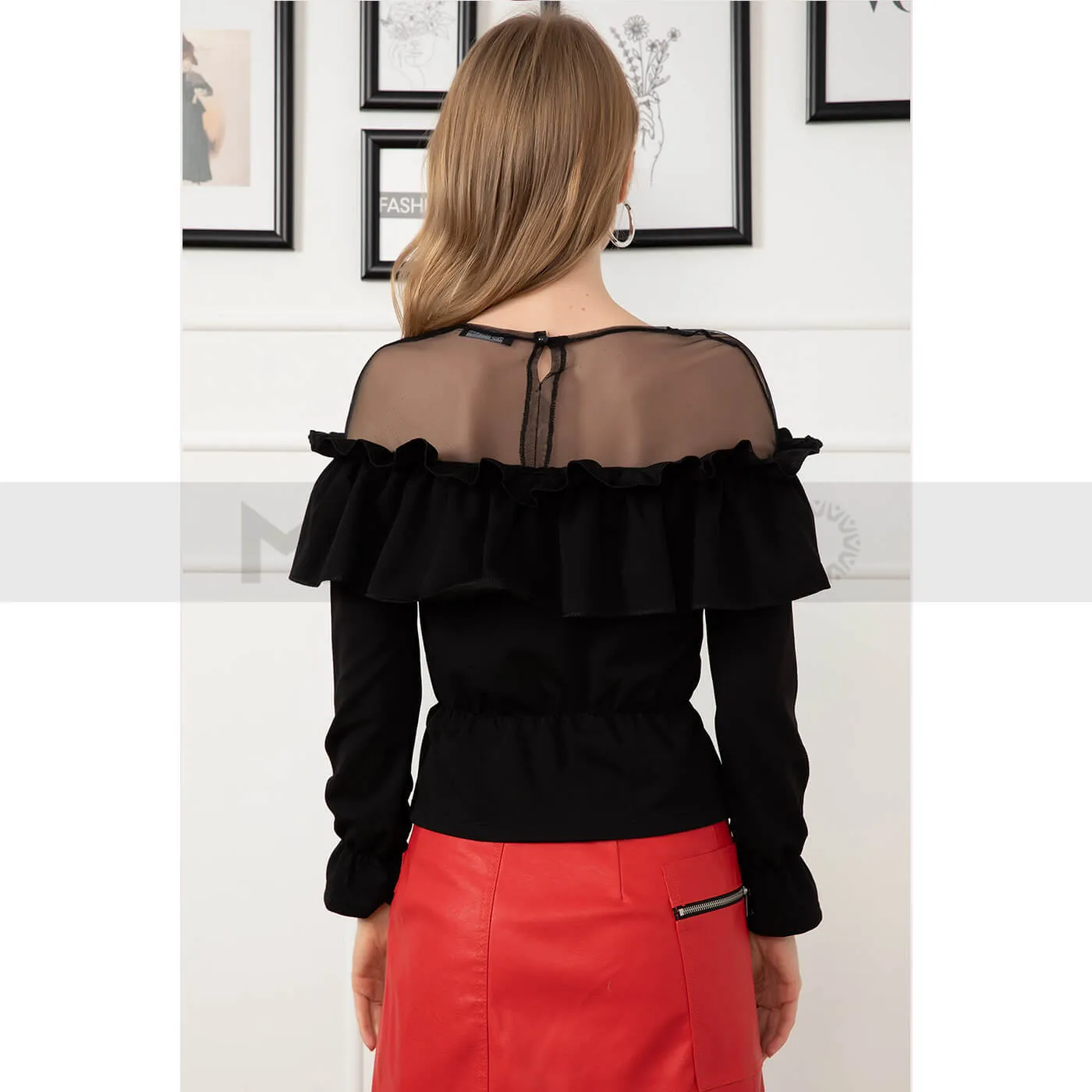 Black Ruffle Detailed Top