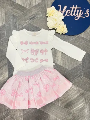 Caramelo Pink Diamanté Bow Skirt Set