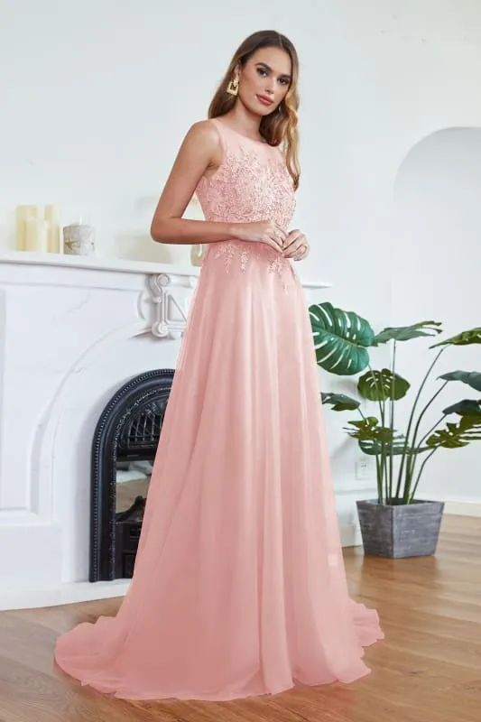 Chic Crew Neck Tulle Lace Aline Evening Dress Sleeveles Beading Party Wear Dress
