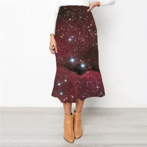 Galaxy Skirts Women Space School skirt Universe Skirt Ladies Red High waist skirts