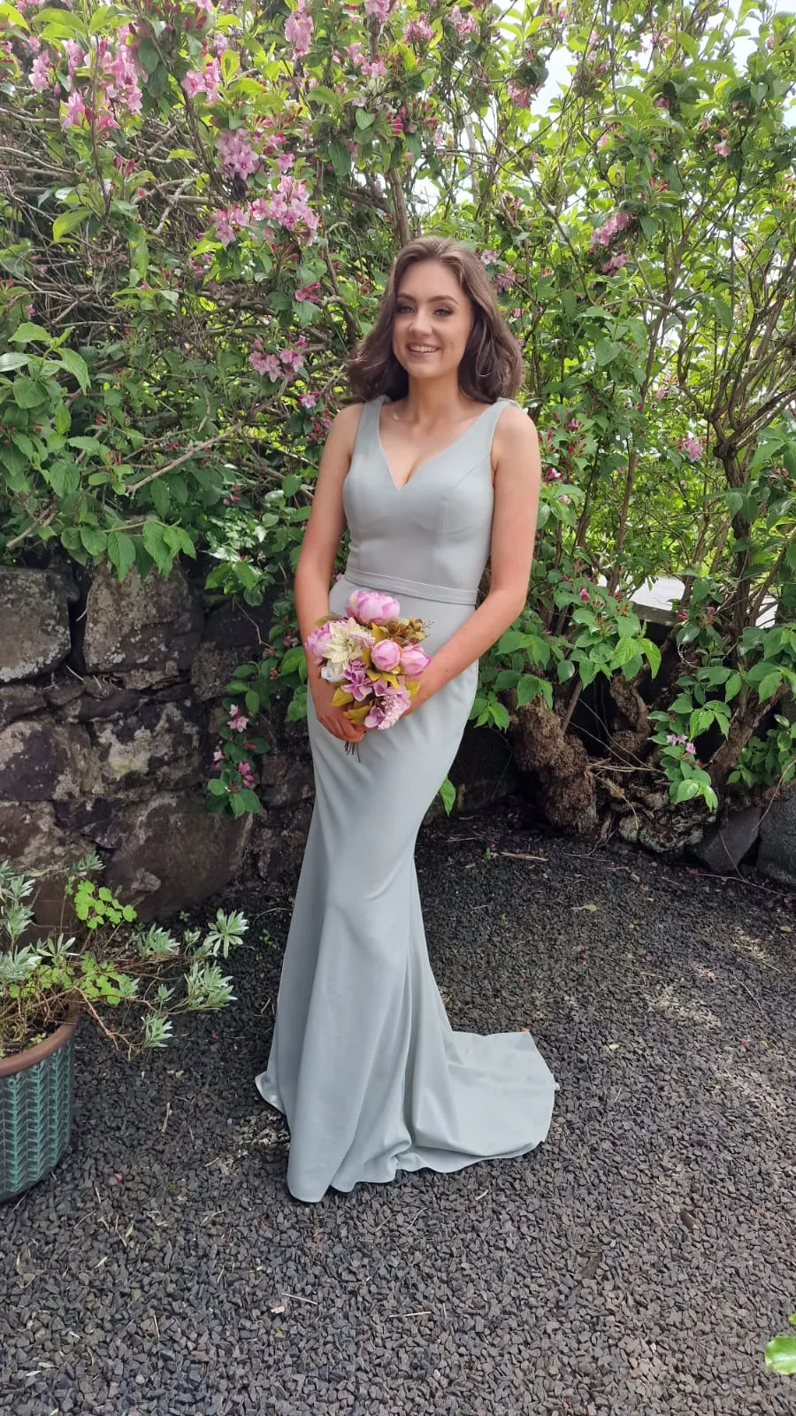 Ivy Sage Green V Neck Fitted  Bridesmaids Dress